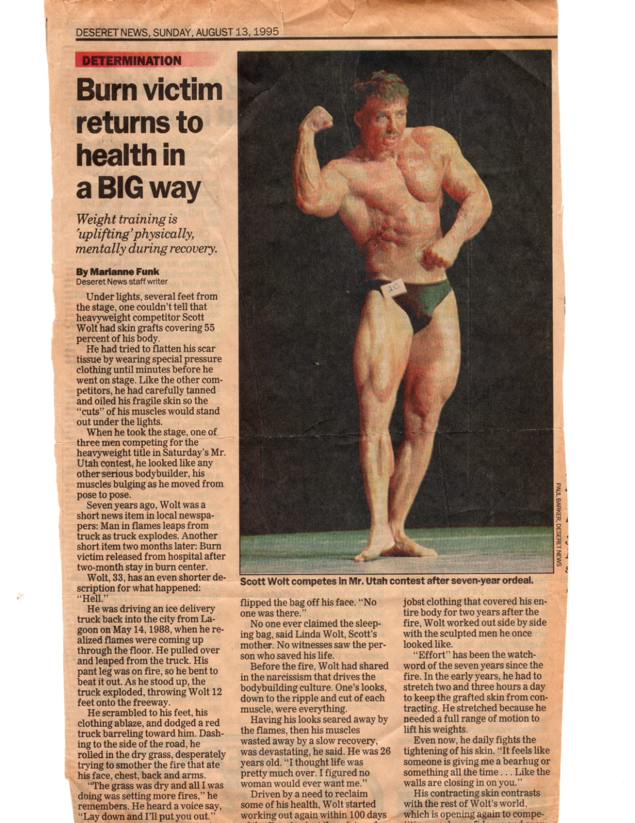Deseret News — August 13, 1995: Burn Victim Returns to Health in a BIG Way